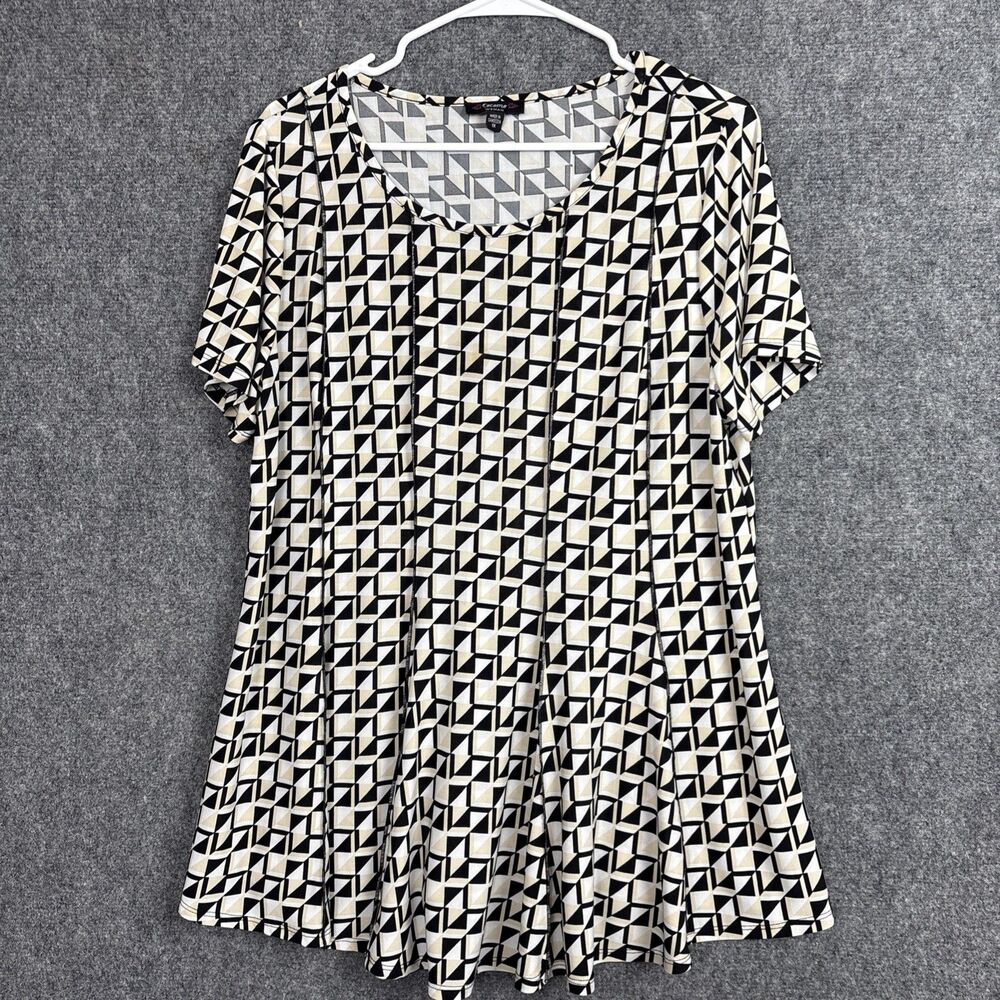 Cocomo Woman Top Blouse Womens Size 1X Black Cream Geometric Flowy